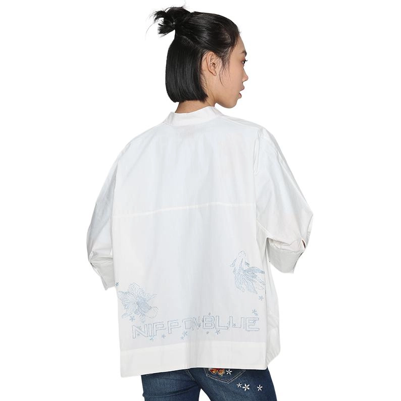 鬼洗 纯色纽扣七分宽松短袖衬衫 女款