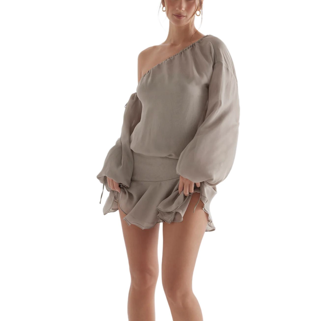 HOUSE OF CB Wilhelmina Off Shoulder Dress ash green