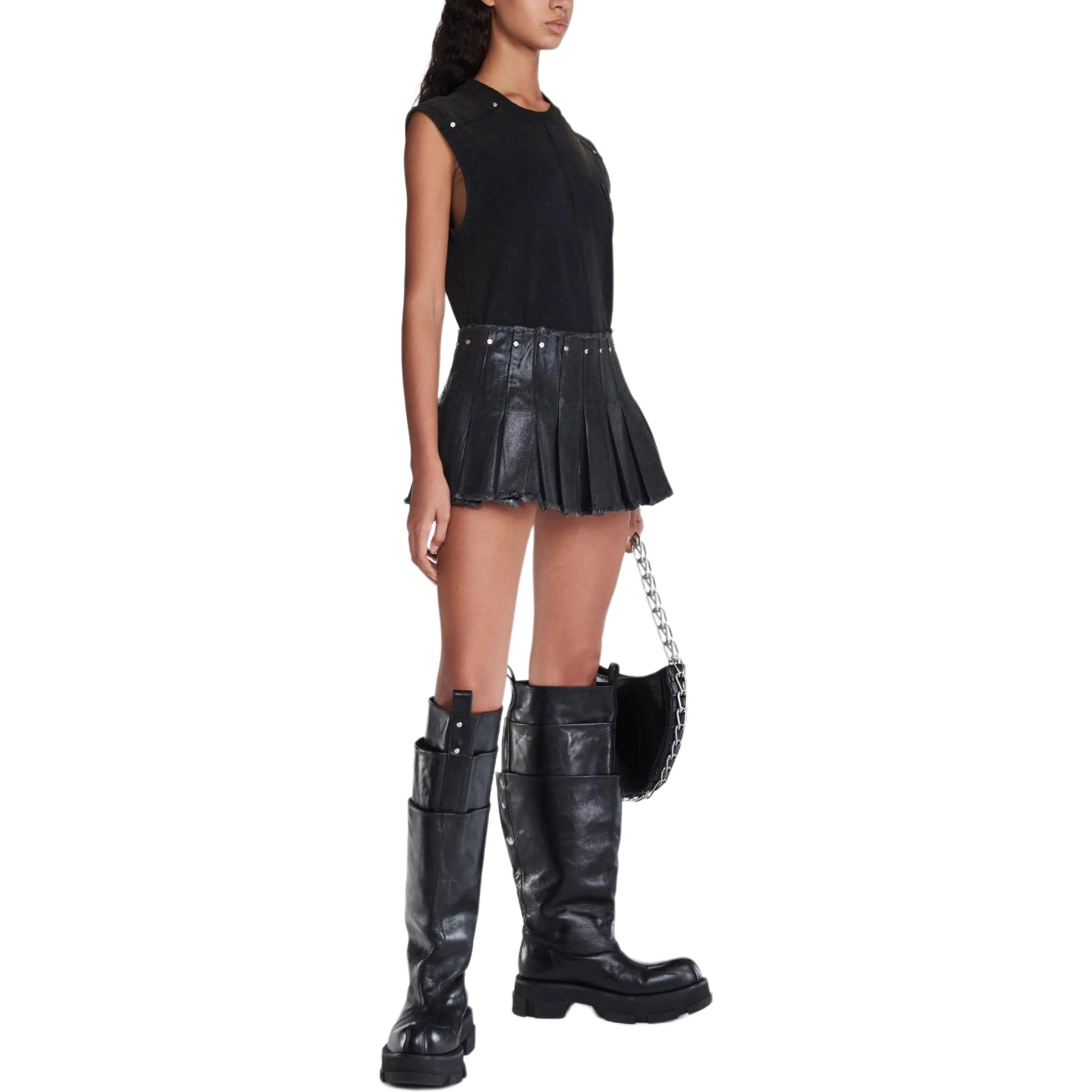 DION LEE SS24 LAMINATED PLEAT MINI SKIRT BLACK