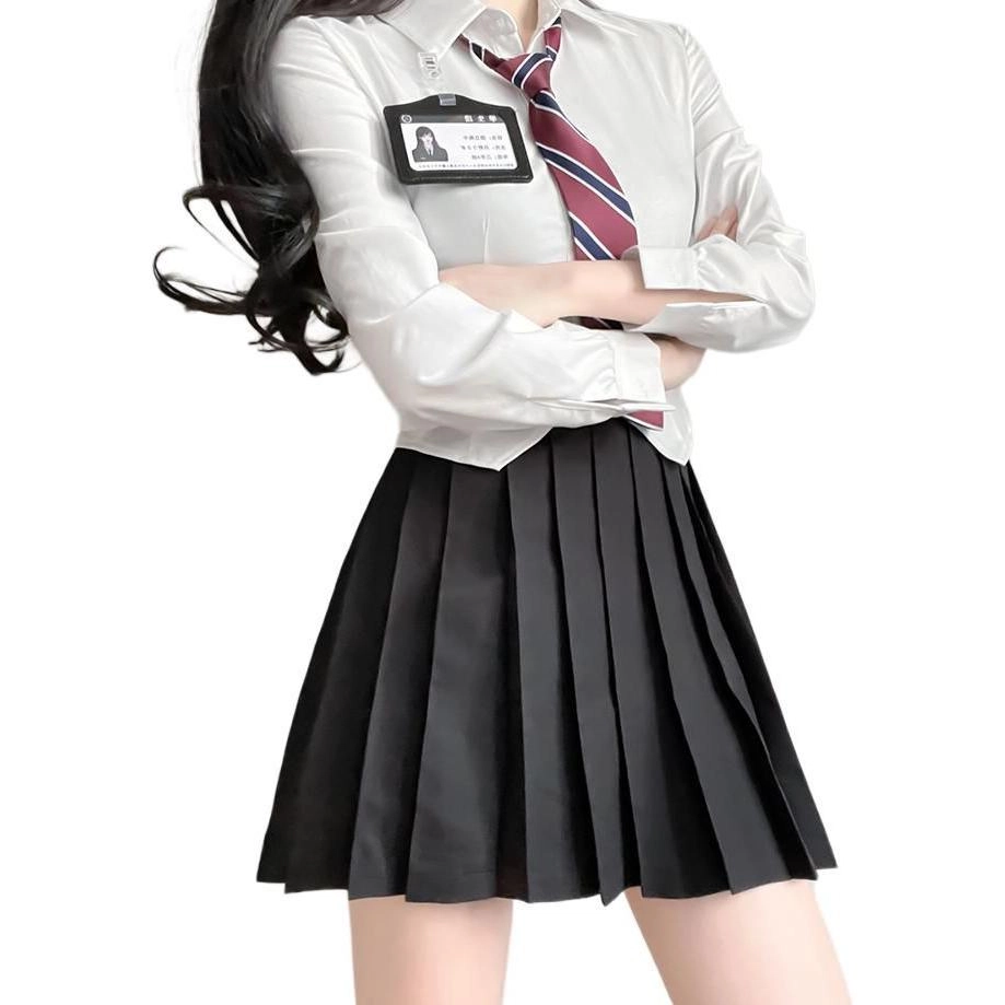御茶家 学院风樱楠长袖衬衫纯色百褶裙制服套装 女款
