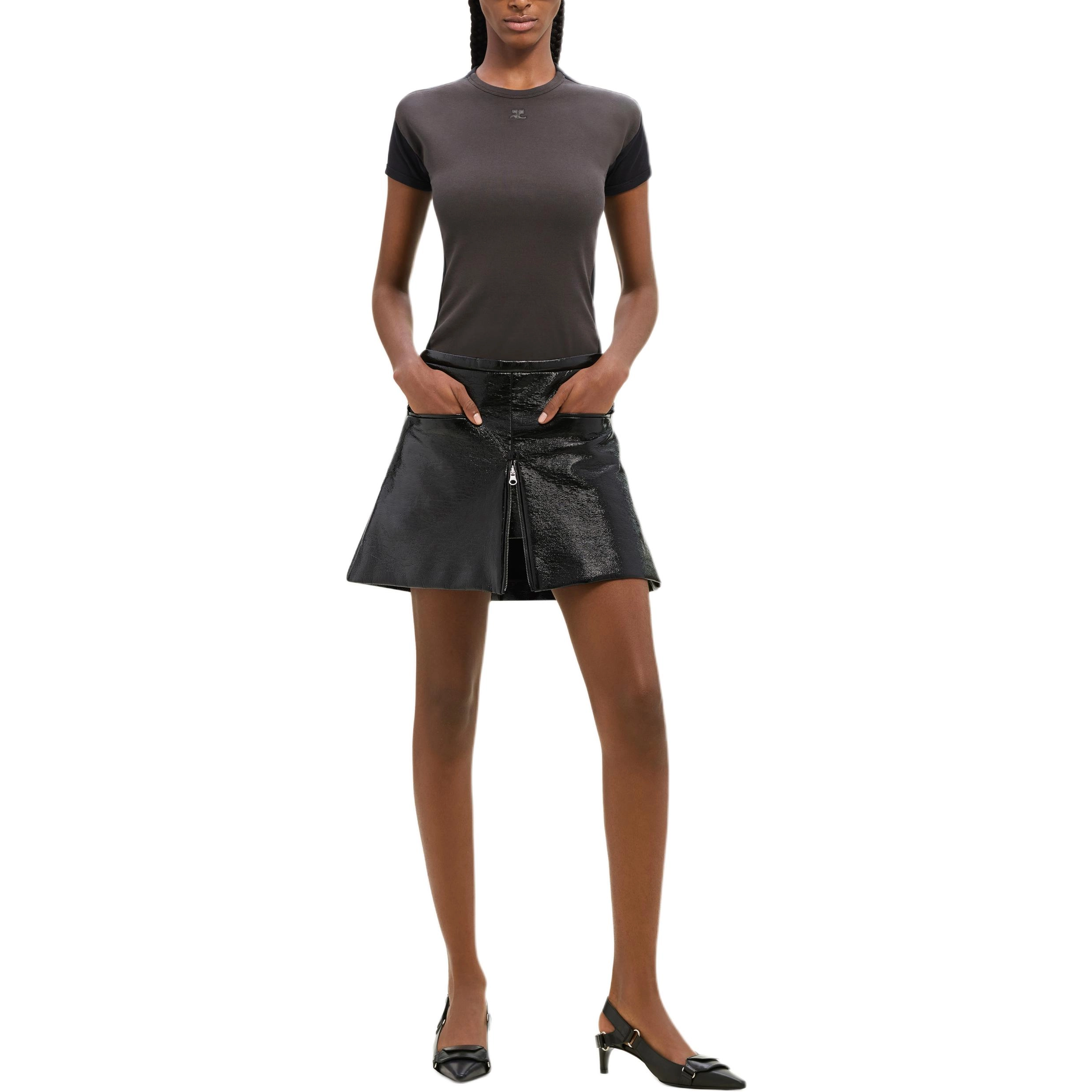 COURREGES FW24 CONTRAST FRAME T-SHIRT T Mud Brown Black