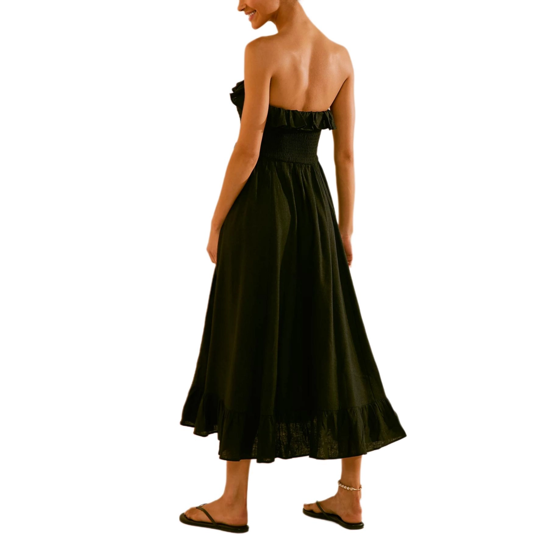 FREE PEOPLE Lush Life Linen Strapless Midi Dress Black