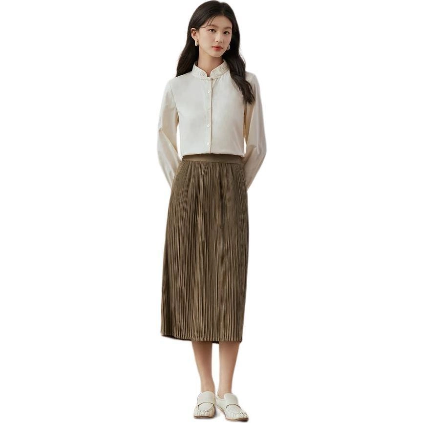 茵曼 复古宽松显瘦休闲长裙 女款 棕灰色