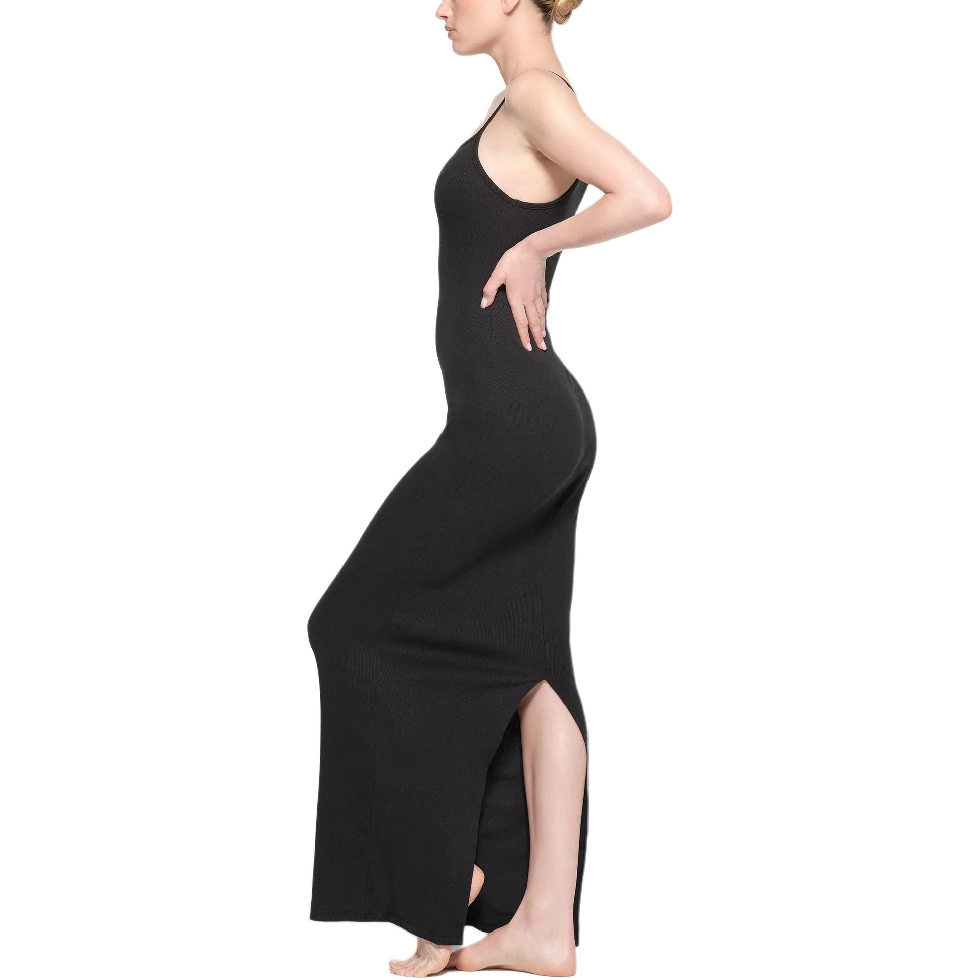 SKIMS SS24 COTTON RIB LONG CAMI DRESS SOOT
