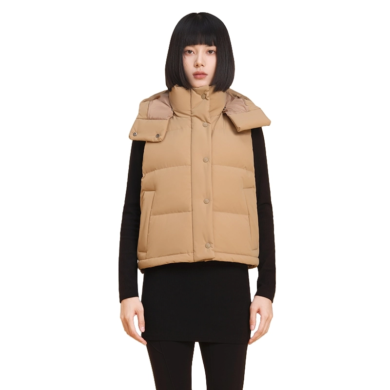 美力城 新款轻暖休闲外搭连帽保暖轻薄三防无袖羽绒服 女款