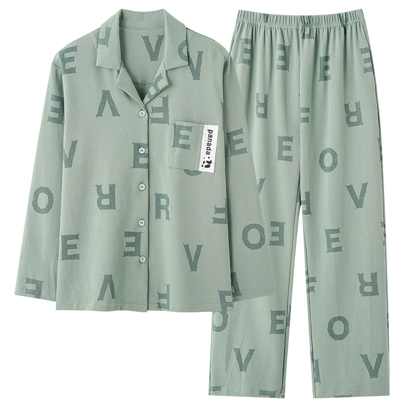 帕兰朵 简约翻领开衫长袖长裤可外穿睡衣套装 女款