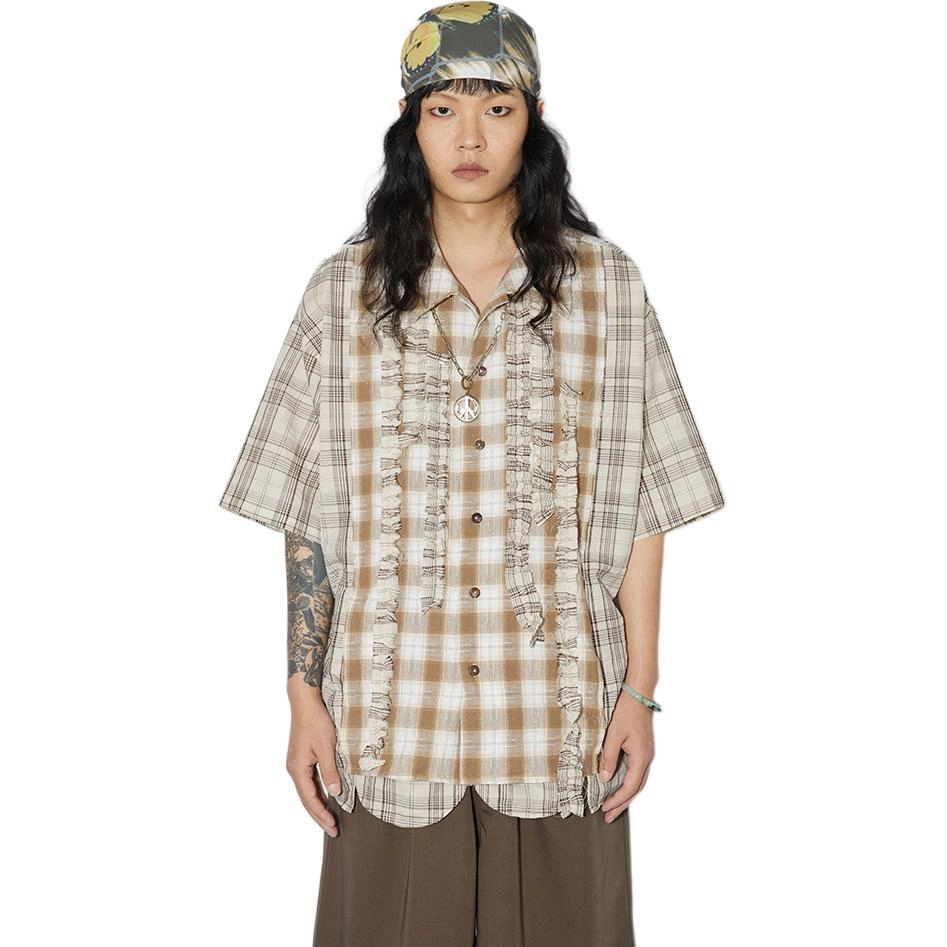 物理少年 日系复古宽松古巴领短袖衬衫 女款 卡其格