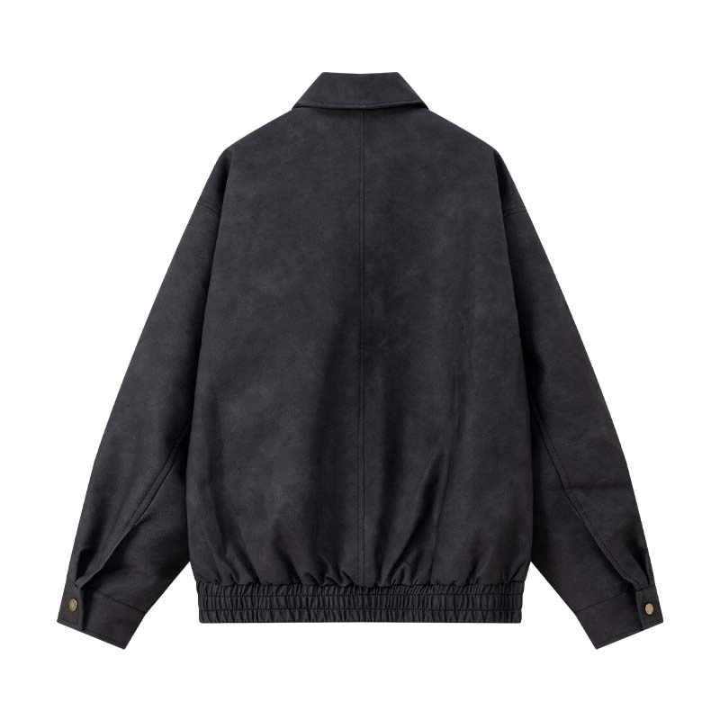 兔先森 美式复古做旧机车服宽松纯色皮衣 男女同款