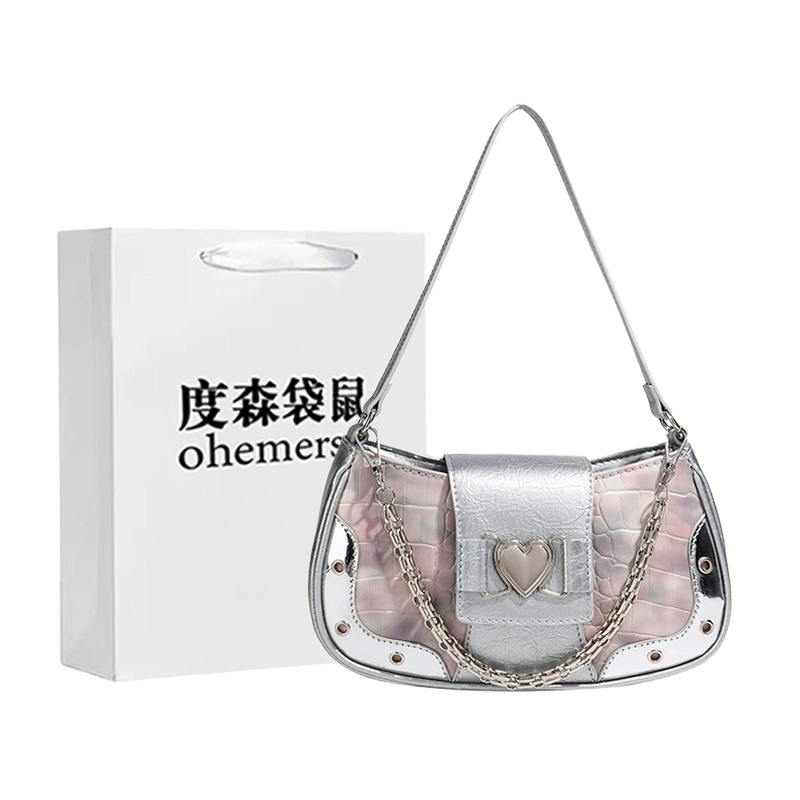 度森袋鼠 甜酷少女拉链开合百搭手提包爱心包单肩包 精选面料 斜挎包 常规 女款 肩带可调节款粉色