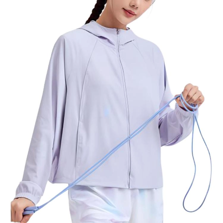 特步 综训系列 纯色连帽拉链长袖防晒服 女款 轻纱紫