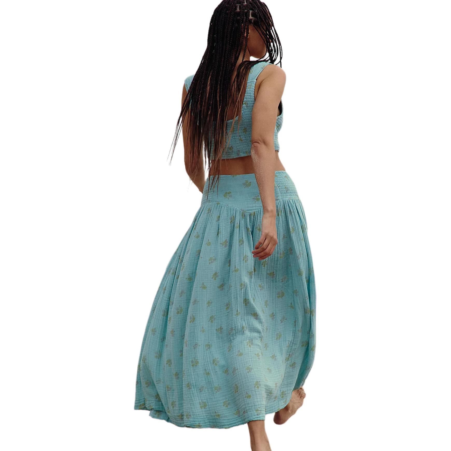 FREE PEOPLE Iris Corset Set Pinky Combo Nile Blue