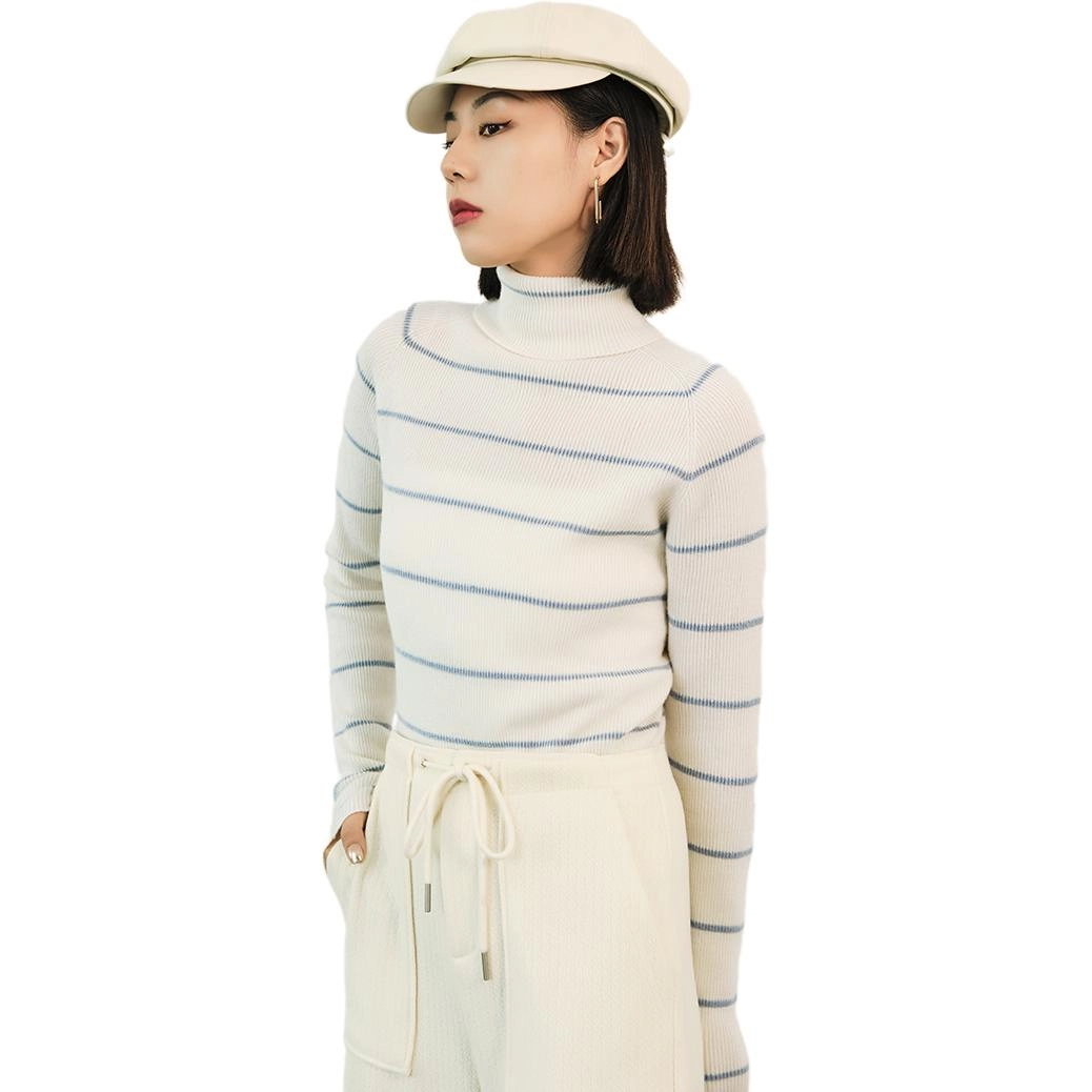美洋 纯色条纹高领针织衫 女款