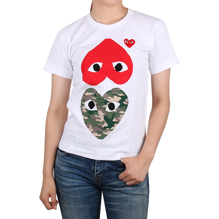 CDG Play Camouflage With Upside Down Heart T-Shirt T