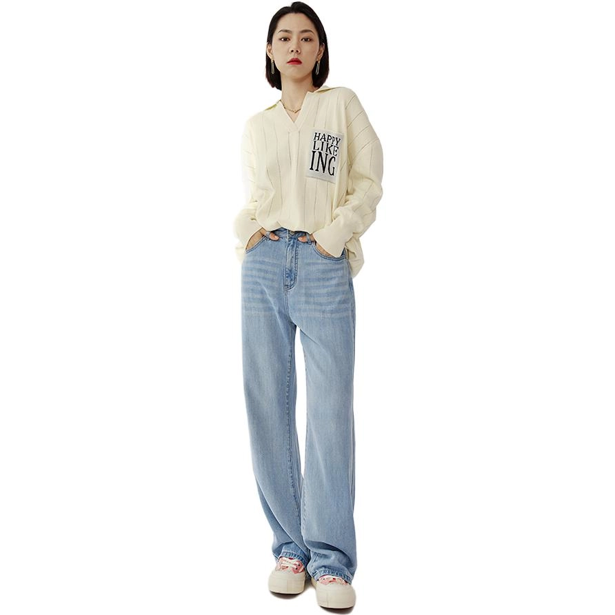 美洋 字母提花休闲针织衫 女款 米黄色