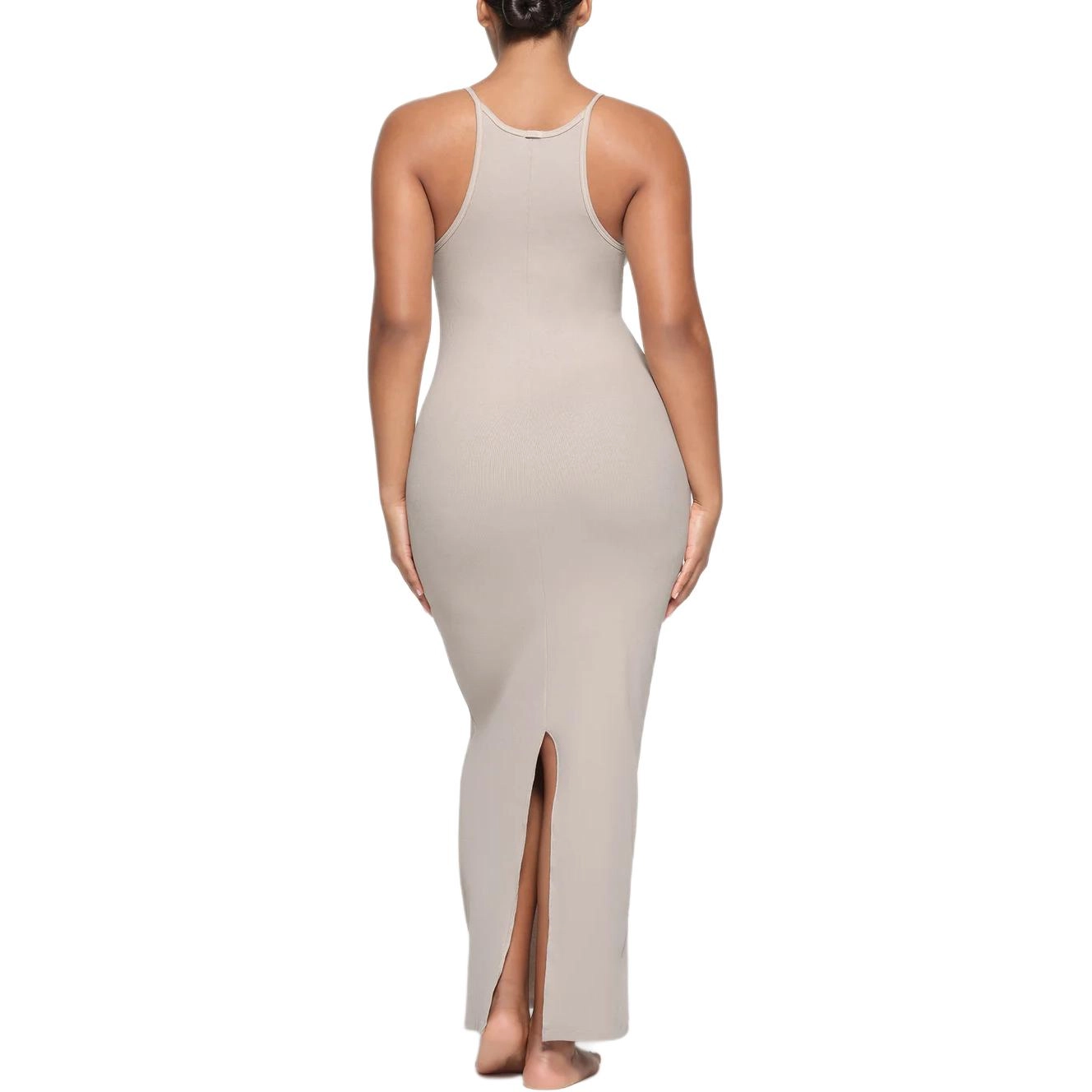 SKIMS SS24 COTTON RIB LONG CAMI DRESS STONE