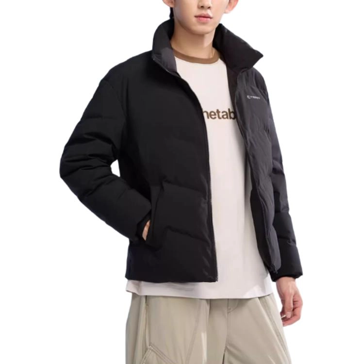 乔丹 综训系列 保暖立领拉链运动休闲字母短款宽松羽绒服 男款 黑色