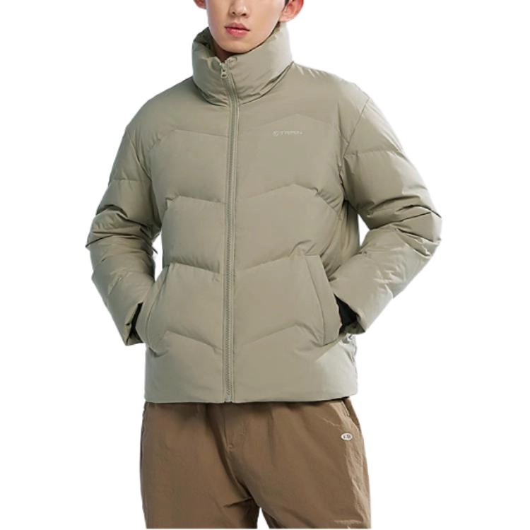 乔丹 综训系列 保暖立领拉链运动休闲字母短款宽松羽绒服 男款 秋草色