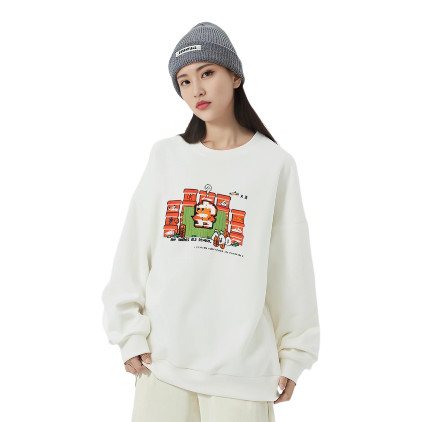 李宁 运动时尚系列 像素风趣味印花加绒保暖宽松卫衣 情侣款 白色