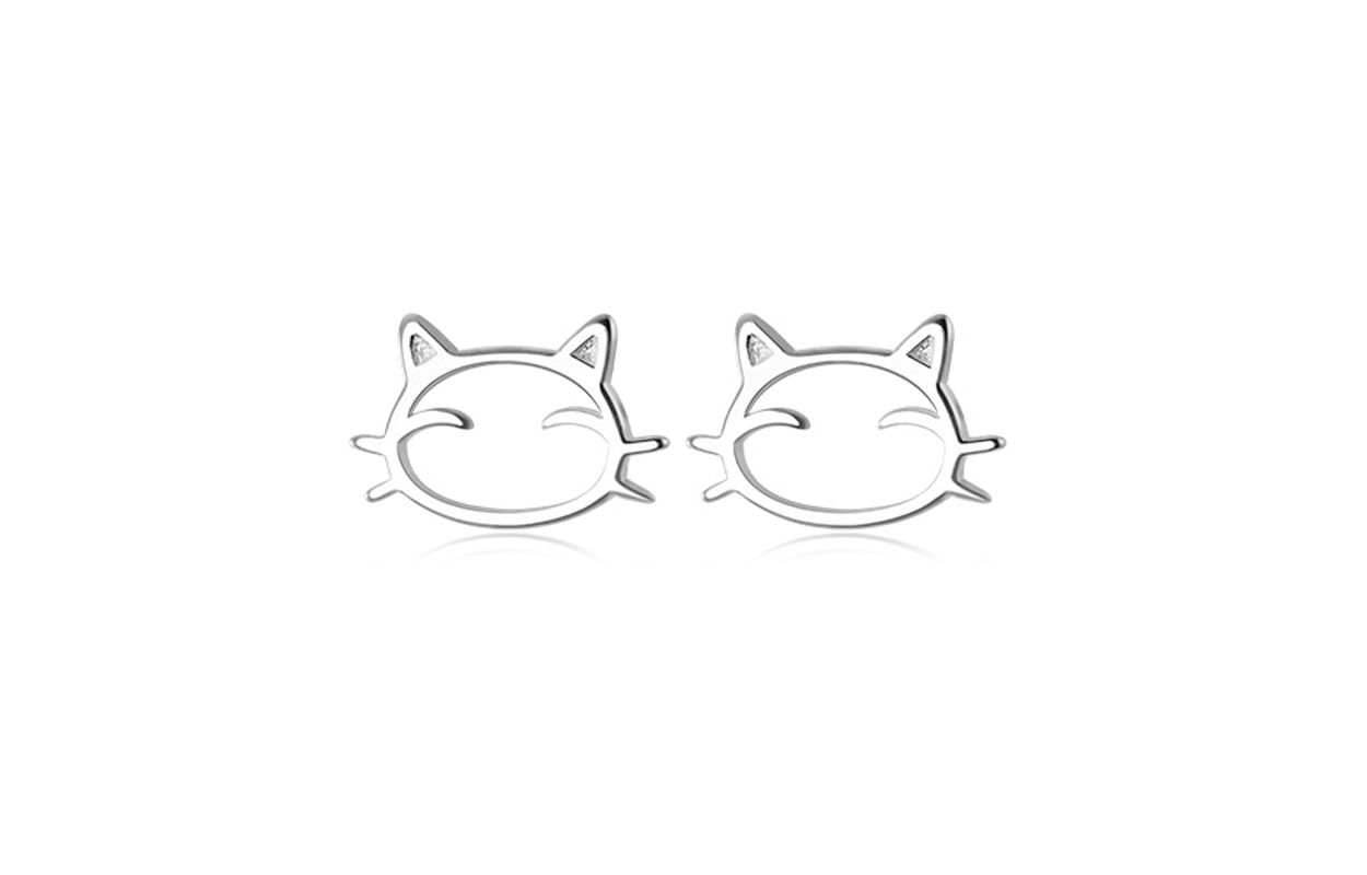 尚银福 镂空猫咪 冷淡风轻奢小众设计感 简约时尚甜美可爱卡通喵星人 合金 耳钉 女款