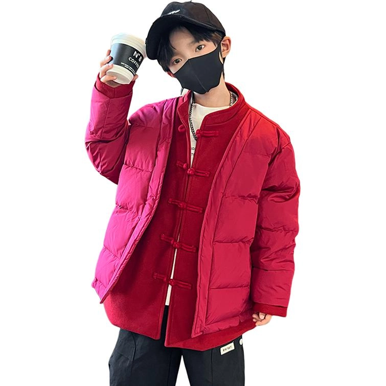 熊猫圆圆 男童时尚复古拼接假两件盘扣羽绒服 儿童款