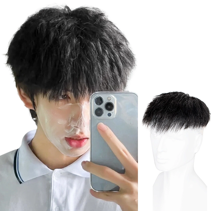 时影 男士真人发锡纸烫假发片