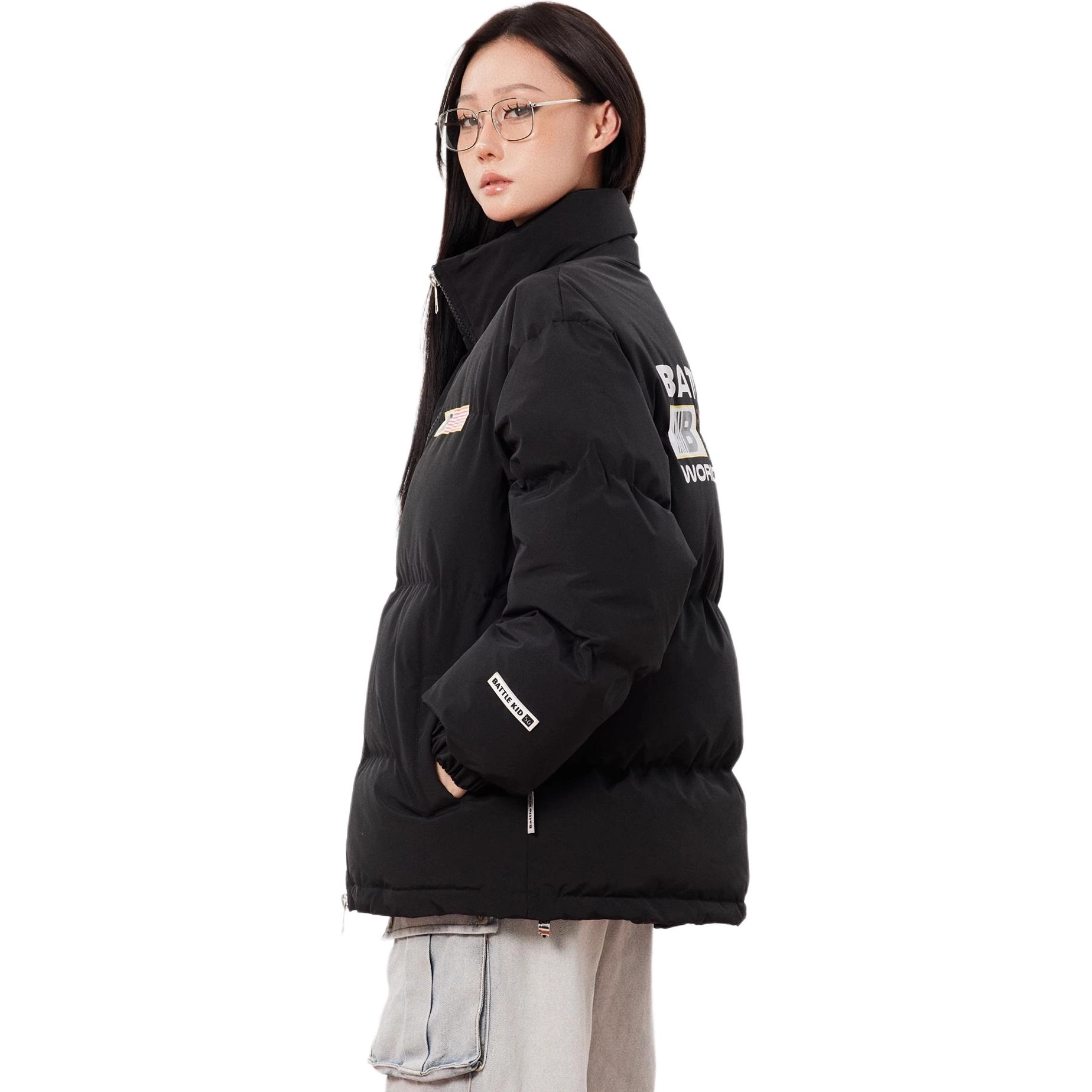 寻星记 美式复古风字母印花立领加厚宽松面包服女冬季小众设计感小个子专属棉服 男女同款