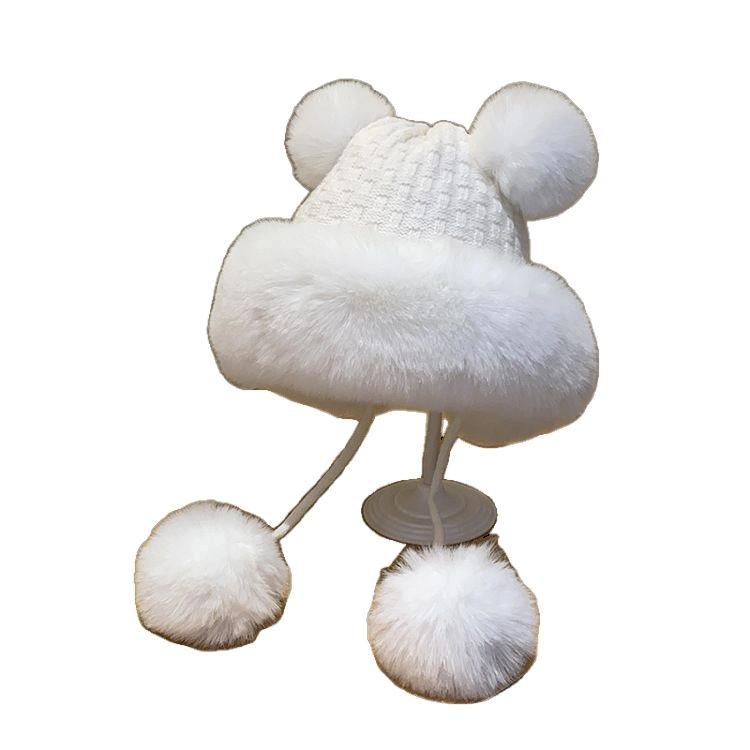木林森 秋冬季休闲简约百搭加厚针织可爱毛球护耳防寒保暖加绒 涤纶 绒线帽 男女同款情侣款