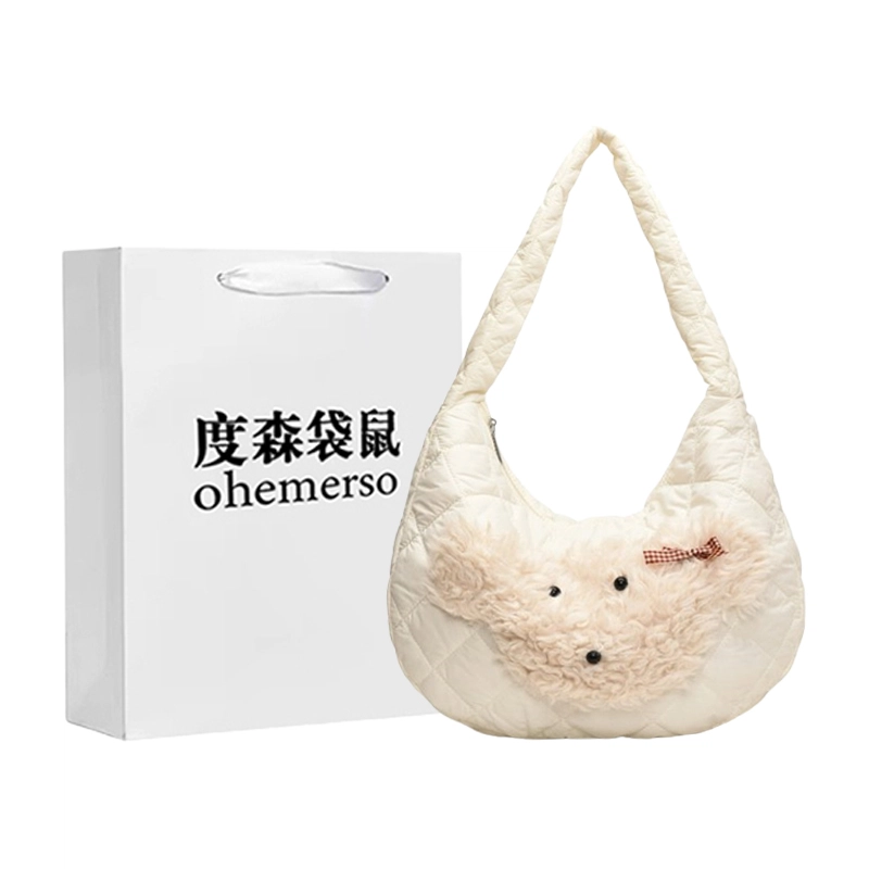 度森袋鼠 卡通动漫小狗可爱休闲复古上课通勤大容量轻便 尼龙布 单肩包 常规 女款 黑色/白色