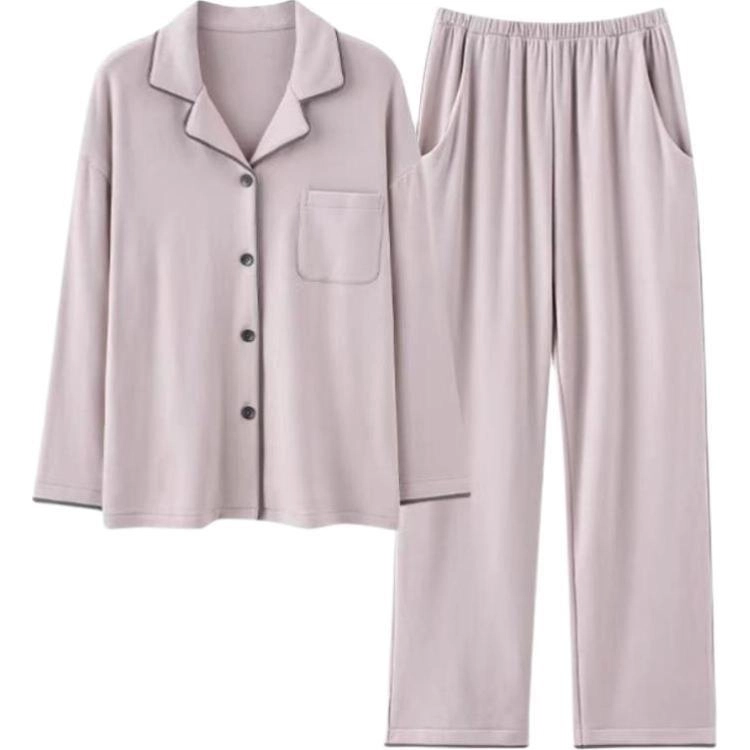秀黛 简约翻领保暖家居服可外穿纯色睡衣套装 女款