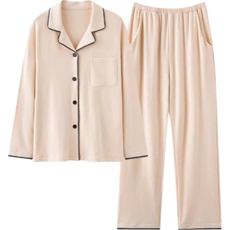 秀黛 简约翻领保暖家居服可外穿纯色睡衣套装 女款