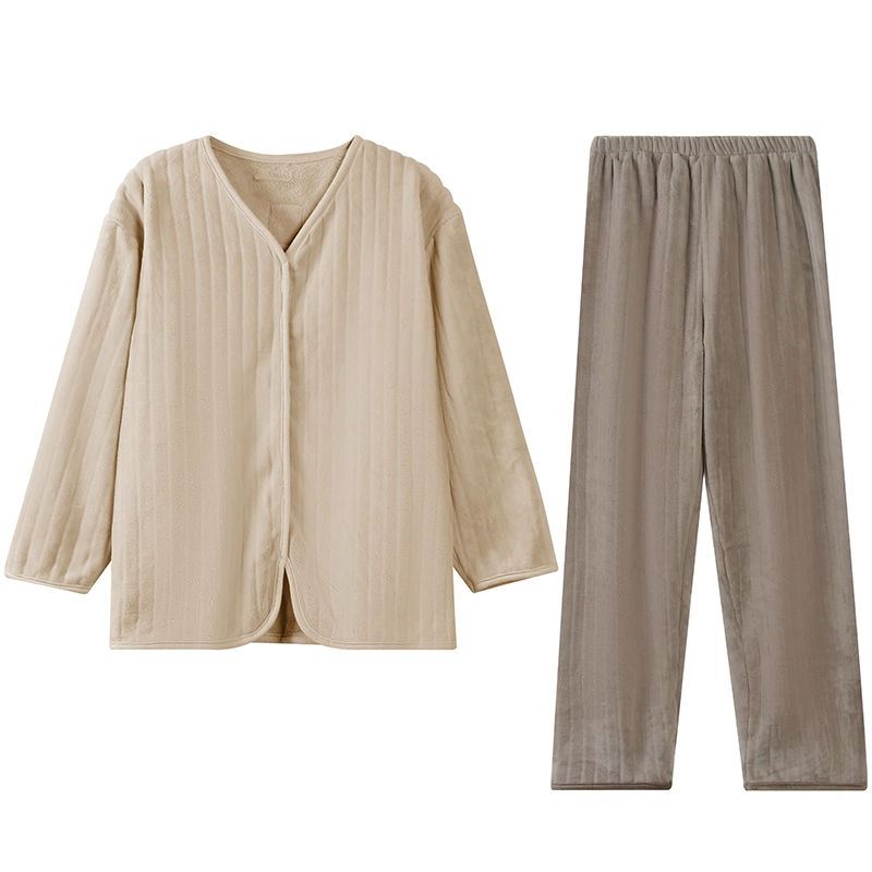 怀尔蔚 加厚纯色休闲可外穿家居服睡衣套装 女款 卡其色