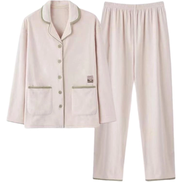 秀黛 简约翻领保暖家居服可外穿纯色睡衣套装 女款