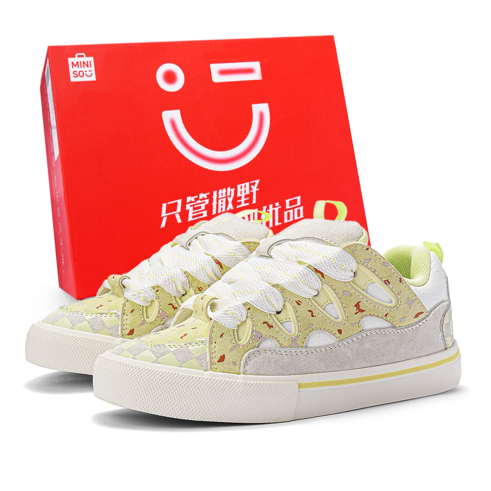 名创优品 拼接真皮鸳鸯复古撞色厚底潮流防滑透气耐磨滑板时尚休闲百搭面包舒适 低帮 板鞋 男女同款
