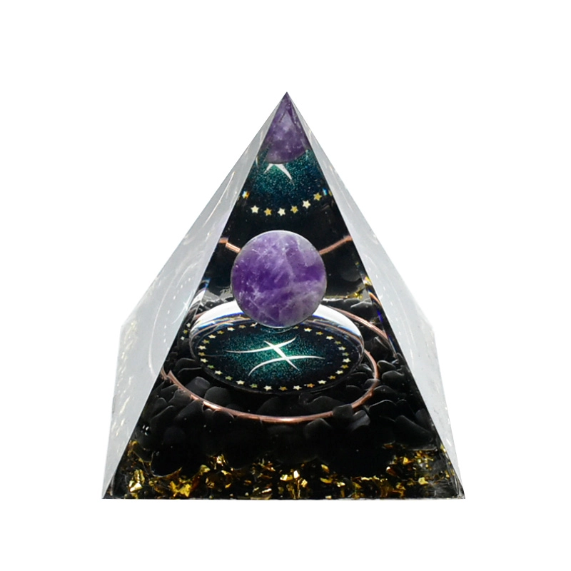 一点潮玩 十二星座 黑曜石水晶石金字塔摆件 玩具