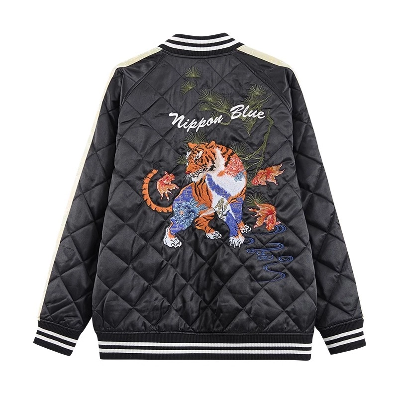 鬼洗 虎贵有鱼锦缎菱形棉横须贺棉服 男款