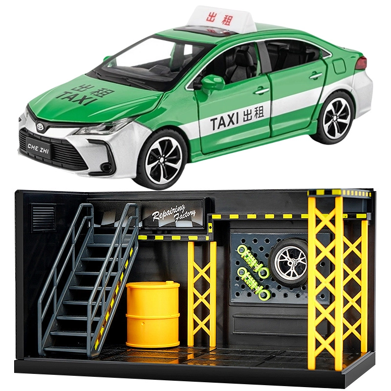 驰誉车玩 丰田 卡罗拉 出租车 合金车模 亮灯响声 回力行驶 车门可开 收藏摆件 成品模型