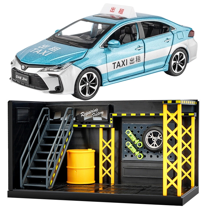 驰誉车玩 丰田 卡罗拉 出租车 合金车模 亮灯响声 回力行驶 车门可开 收藏摆件 成品模型