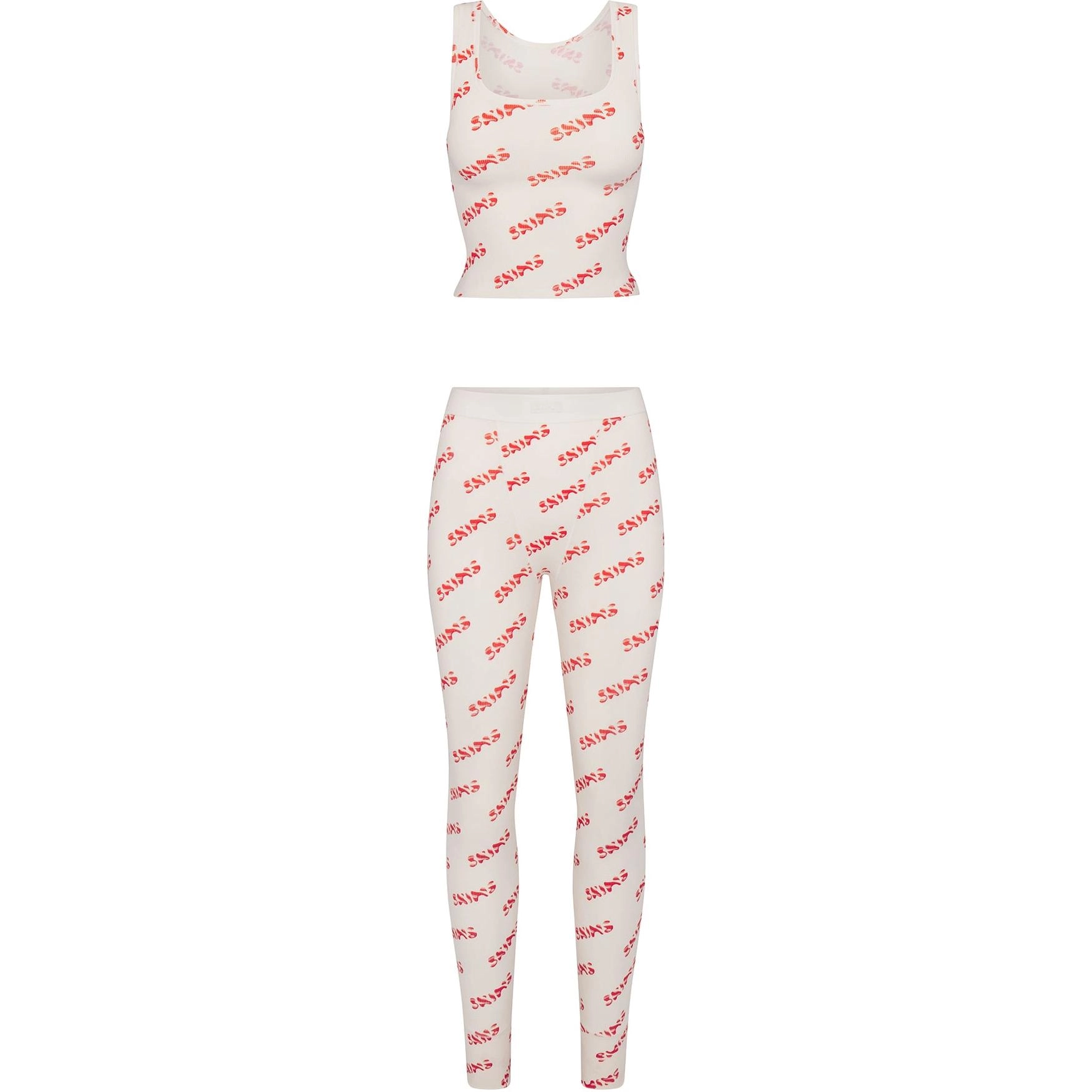 SKIMS FW24 COTTON RIB TANK AND LEGGING SET CANDY CANE PRINT