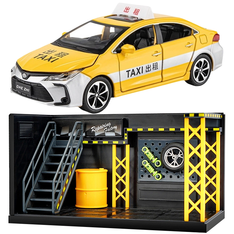 驰誉车玩 丰田 卡罗拉 出租车 合金车模 亮灯响声 回力行驶 车门可开 收藏摆件 成品模型