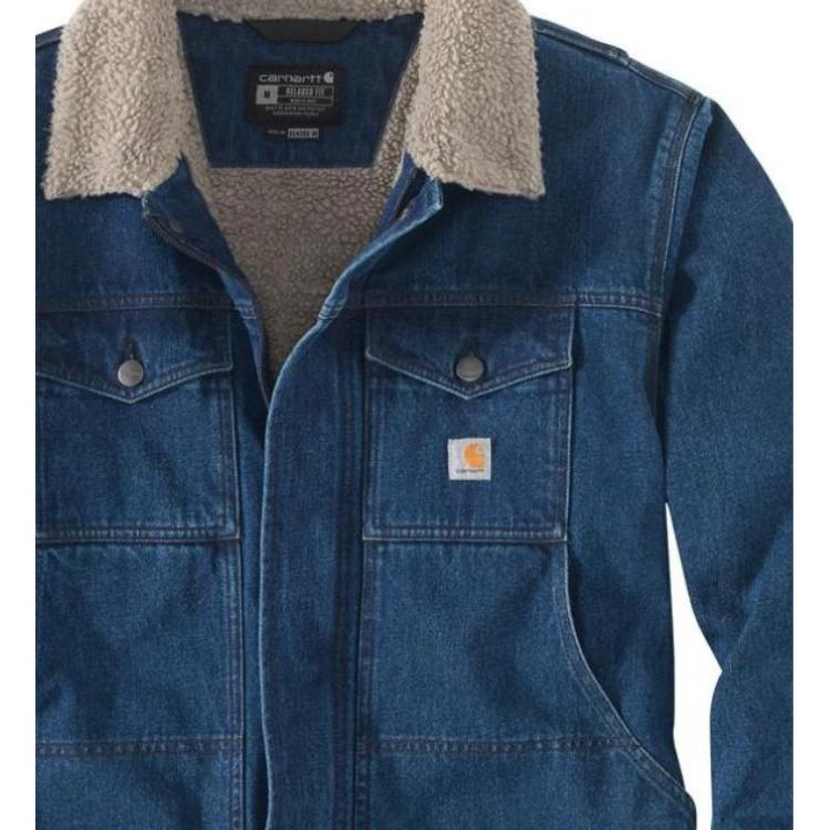 Carhartt 105478 Denim Sherpa-Lined Jacket Relaxed Fit Beech