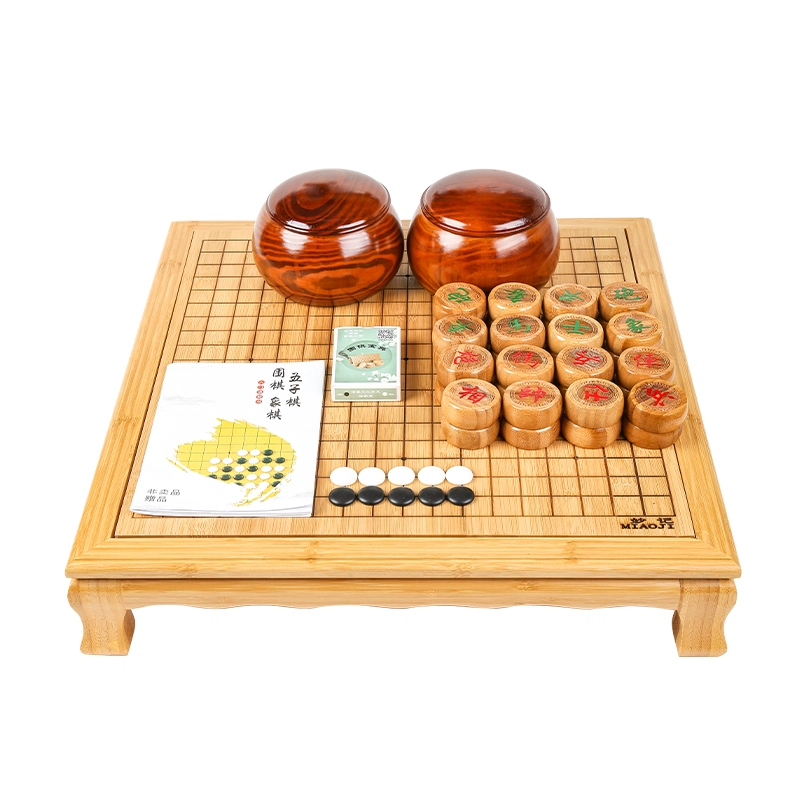 妙记 围棋五子棋象棋套装 楠竹棋盘高脚棋墩金丝木棋罐 桌游