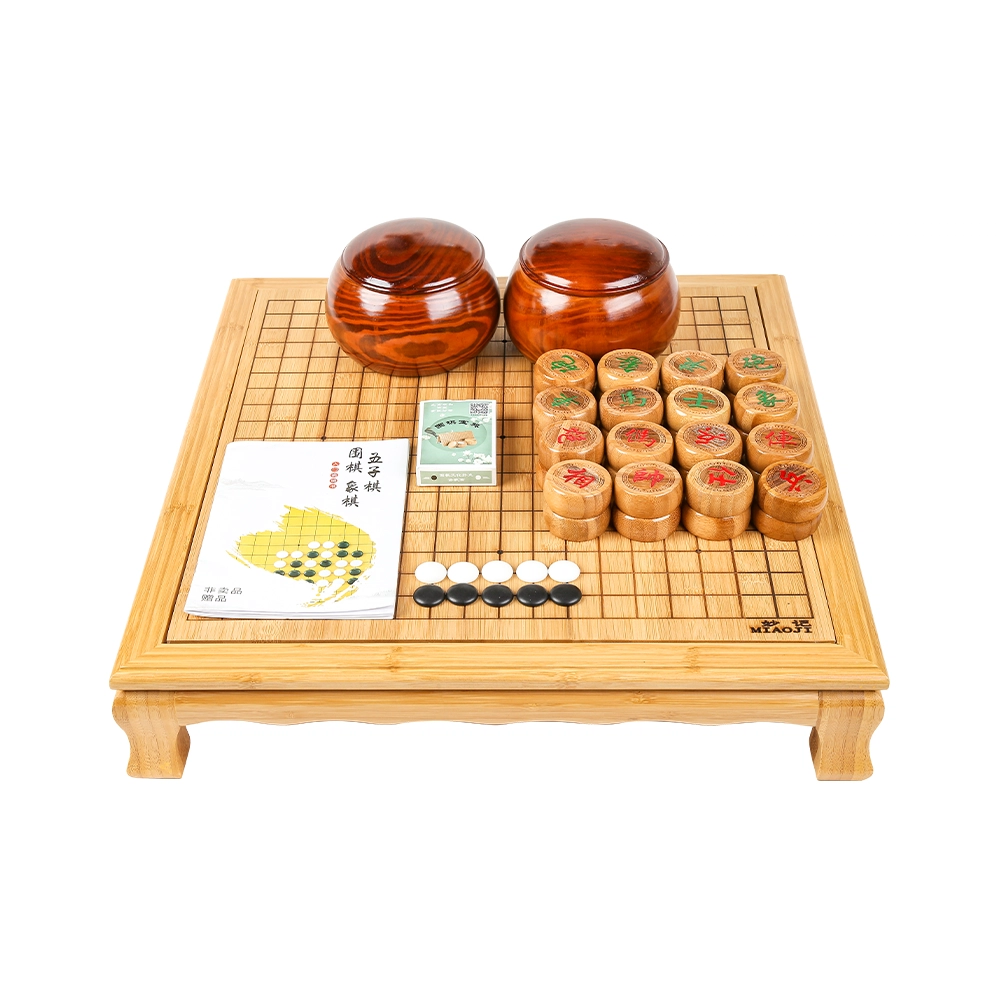 妙记 围棋五子棋象棋套装 楠竹棋盘高脚棋墩金丝木棋罐 桌游