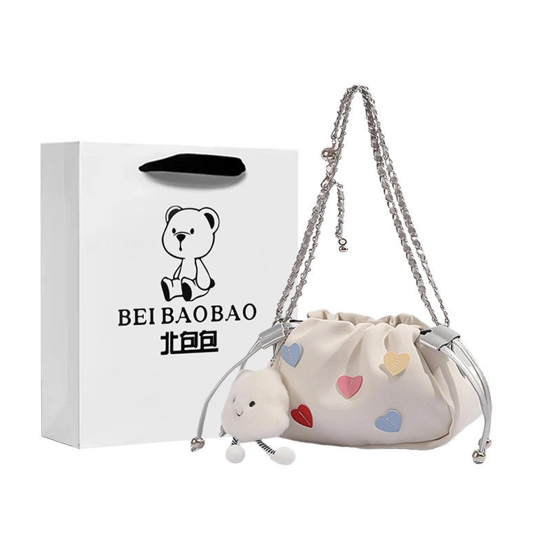 北包包 时尚百搭休闲 帆布 帆布包斜挎包 女款 米白色/黑色