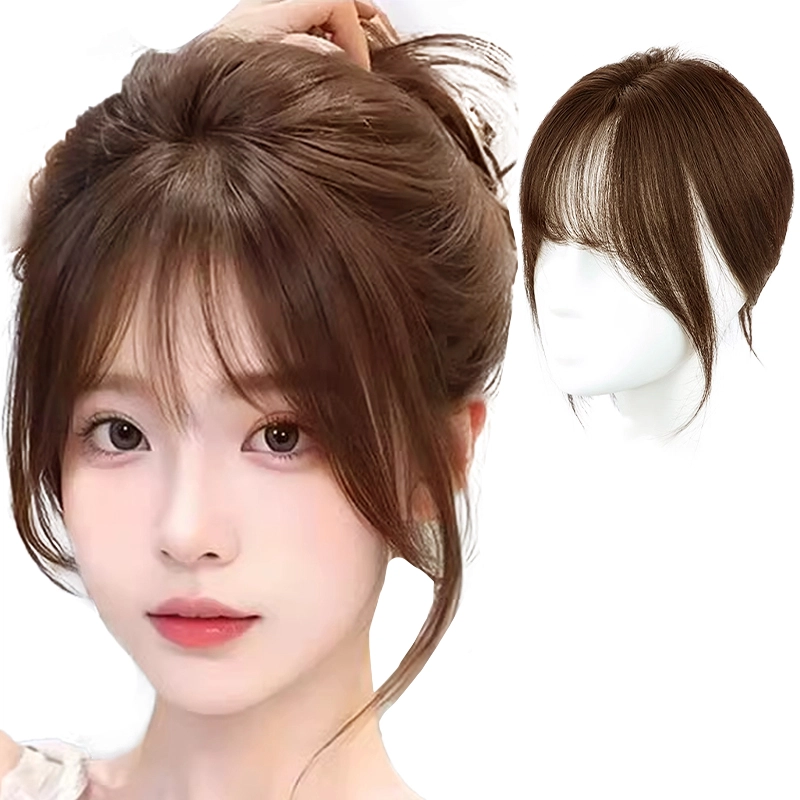 缪斯韵 法式刘海假发 头顶增发量蓬松遮白发真发无痕轻薄高颅顶 自然色/摩卡棕