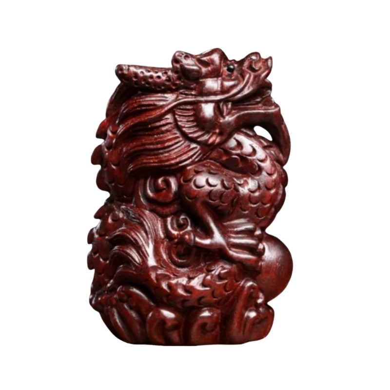 吉千年 【顺丰包邮】新中式复古潮流风 好运 招财进宝 平安顺遂 祥龙献瑞 把件 血檀 木作摆件 男女同款情侣款