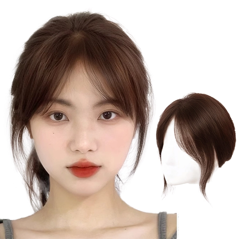 晚晚风 八字刘海假发 女头顶补发蓬松真发 自然色/摩卡棕