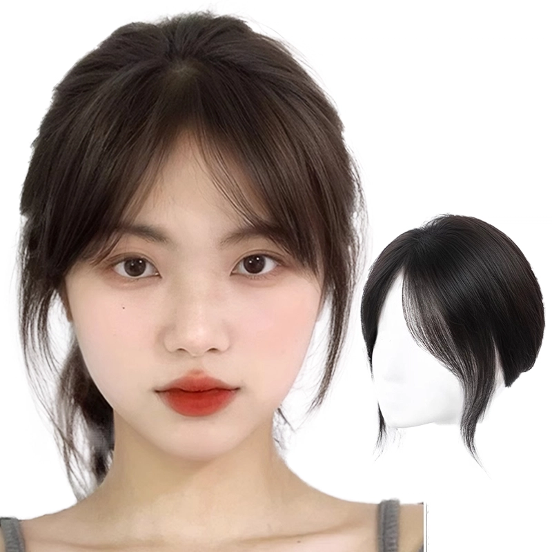 晚晚风 八字刘海假发 女头顶补发蓬松真发 自然色/摩卡棕