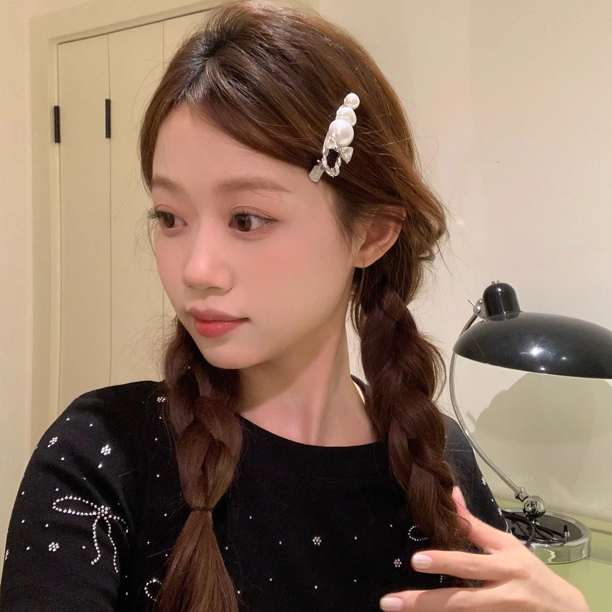 韵系 甜酷蝴蝶结爱心珍珠 铜镀金 发夹 女款