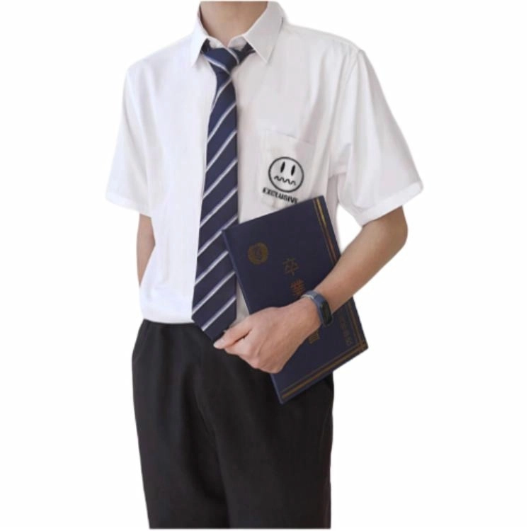 木村叔 原创刺绣衬衣青少年学生校服班服内搭打底衬衣短袖衬衫 男款 星雪崎川白