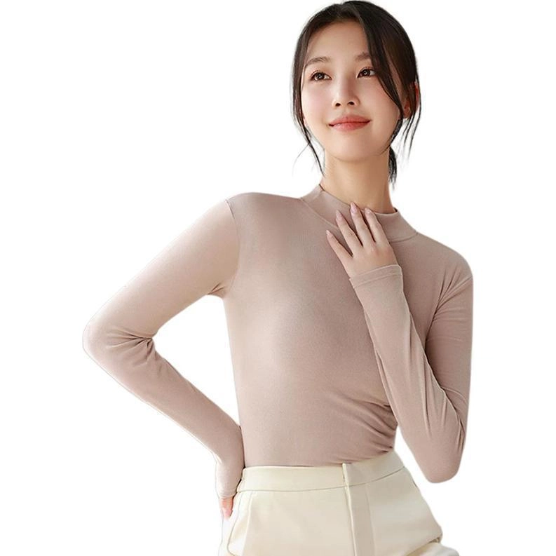 都市丽人 螺纹半高领轻暖百搭色系打底高弹塑型气质女士打底衫秋冬 保暖上装 女款